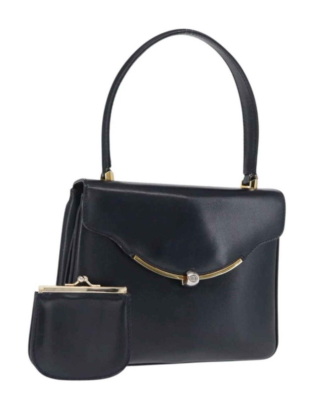 Vintage Gucci Navy Leather Top Handle Bag w/ Coin Purse